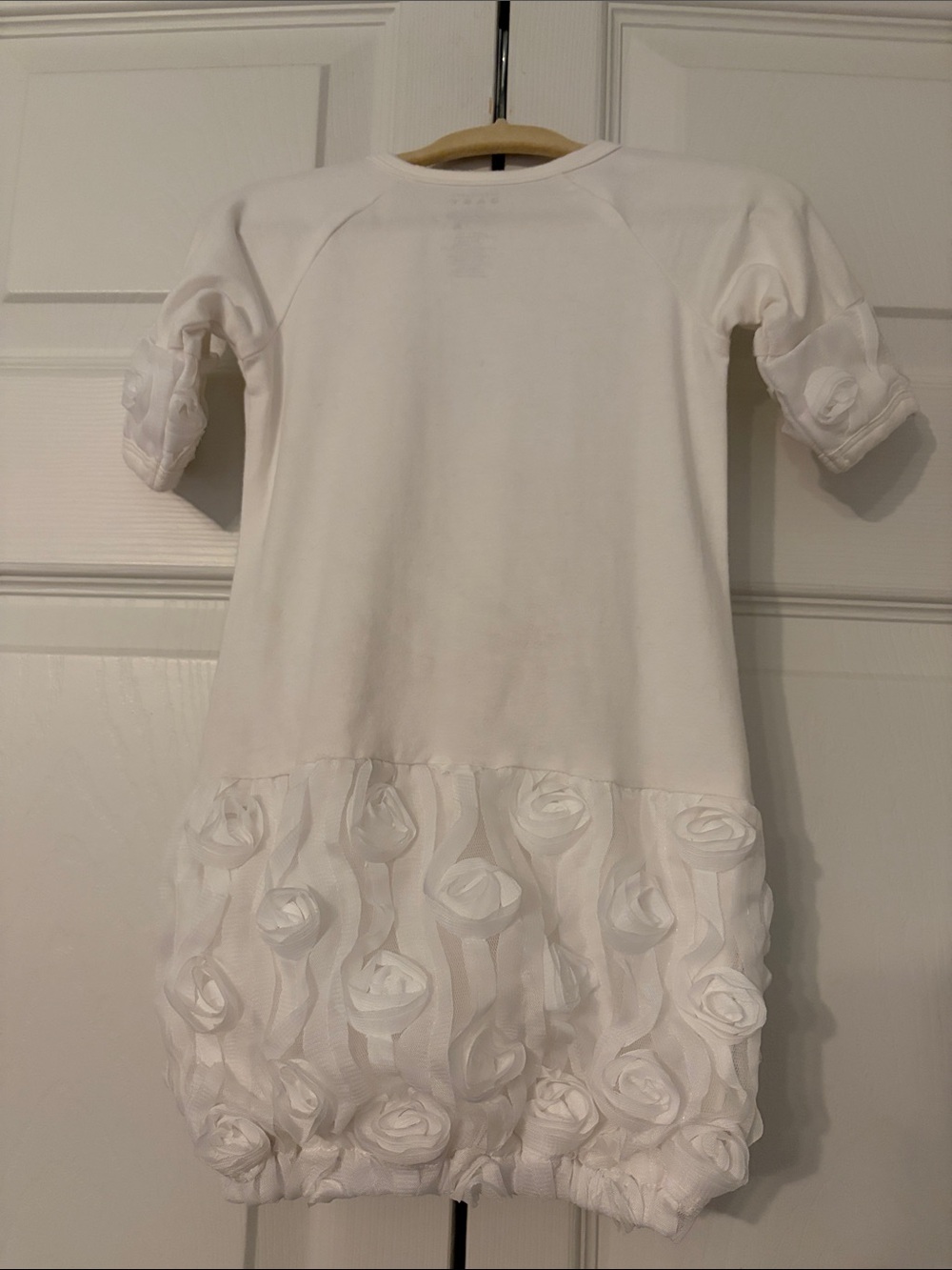 White Baby Gown Stephan Baby with Pink Rose and Olive Satin Bow Size 0-6 Months - Picture 7 of 9